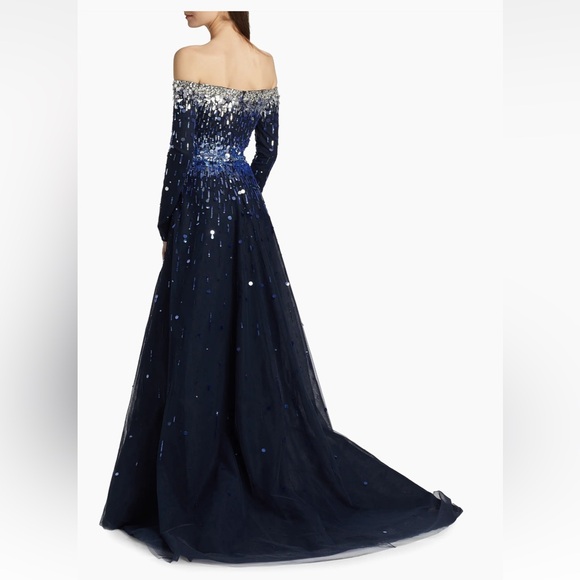 Pamella Roland Midnight Blue Sequin Gown - Picture 5 of 11
